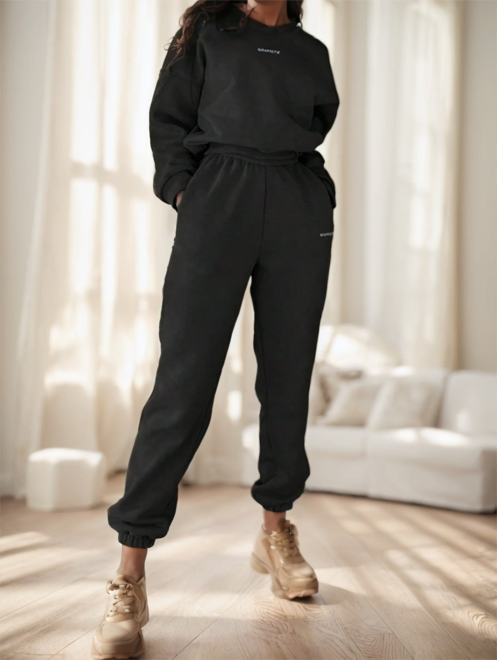 2pcs Women's Casual Letter Print Sweatshirt And Sweatpants Set