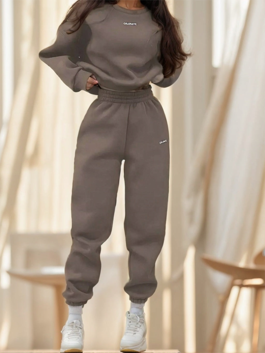 2pcs Women's Casual Letter Print Sweatshirt And Sweatpants Set
