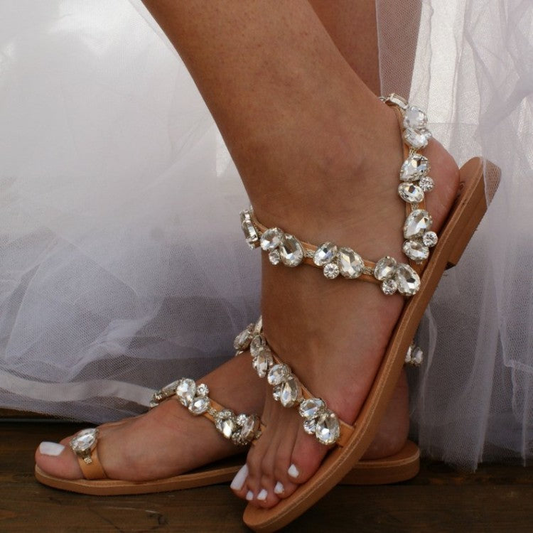 Women's Fashion Large Size Sandals With Rhinestone Slips