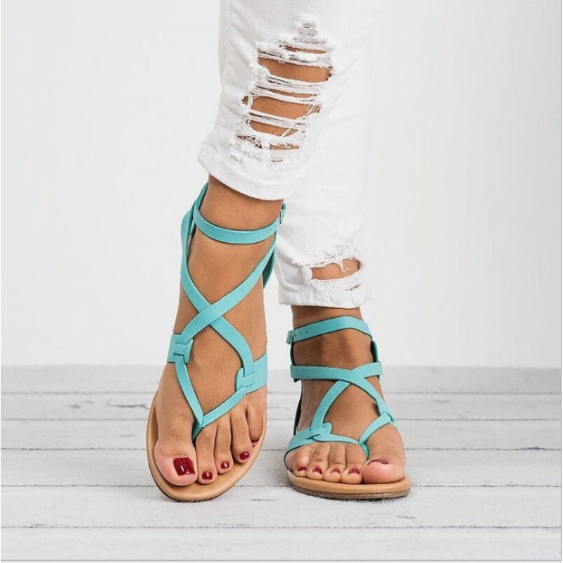 Thin Belt Clip Flat Flat Large Size Women's Sandals