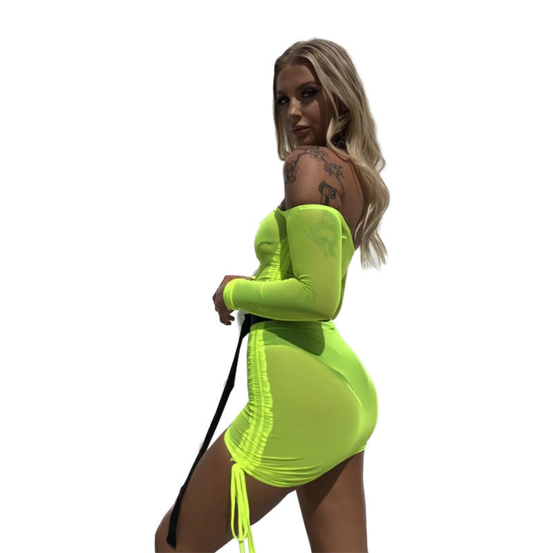 Mesh Sexy Off-the-shoulder Hip Skirt