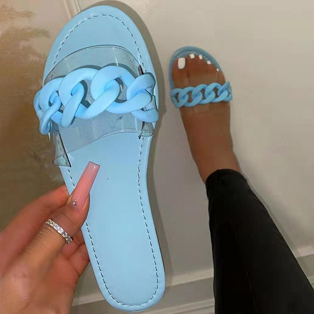 Casual Flat Bottomed Round Head One-line Candy Color Large Size Sandals And Slippers