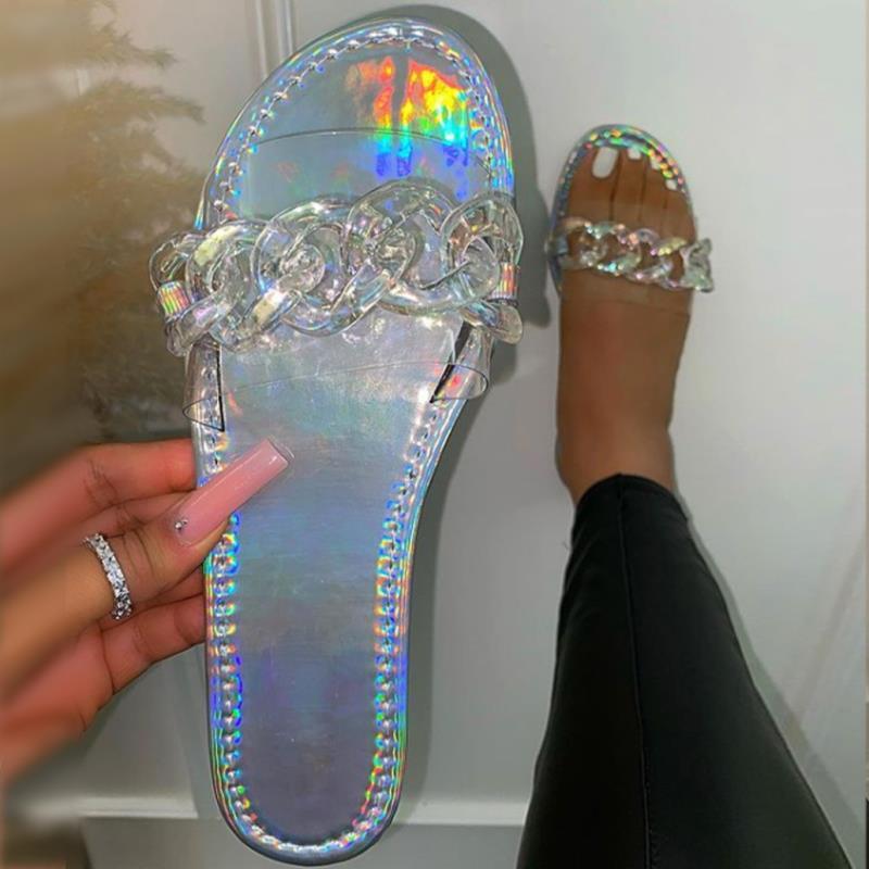 Casual Flat Bottomed Round Head One-line Candy Color Large Size Sandals And Slippers