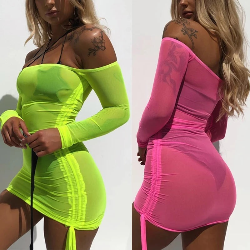 Mesh Sexy Off-the-shoulder Hip Skirt