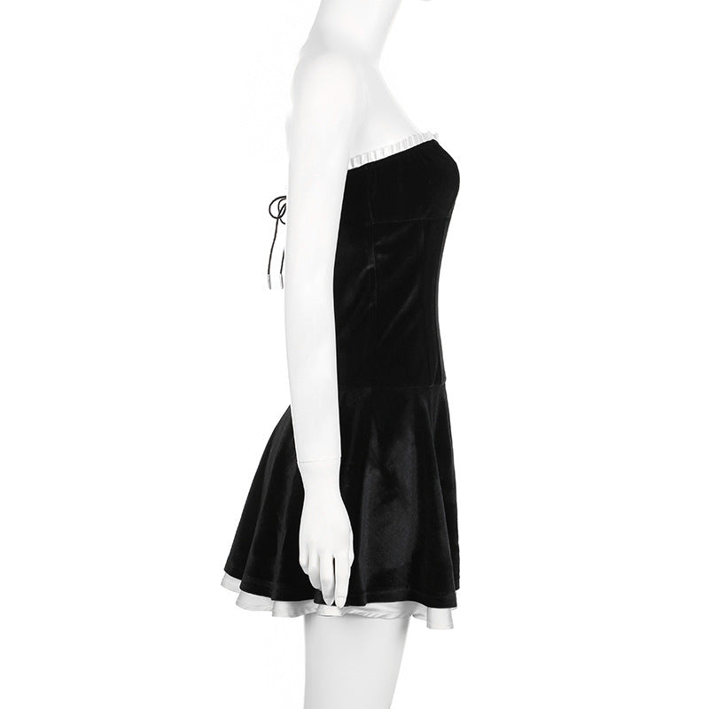 European And American Hot Girl Sexy Lace Pleated Lace-up Sleeveless Short Vest Dress