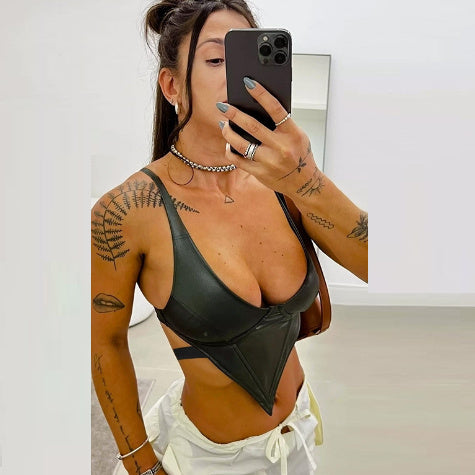 Sexy Suspenders Bare Back Cinched Waist Waistcoat Hot Girl Short Top
